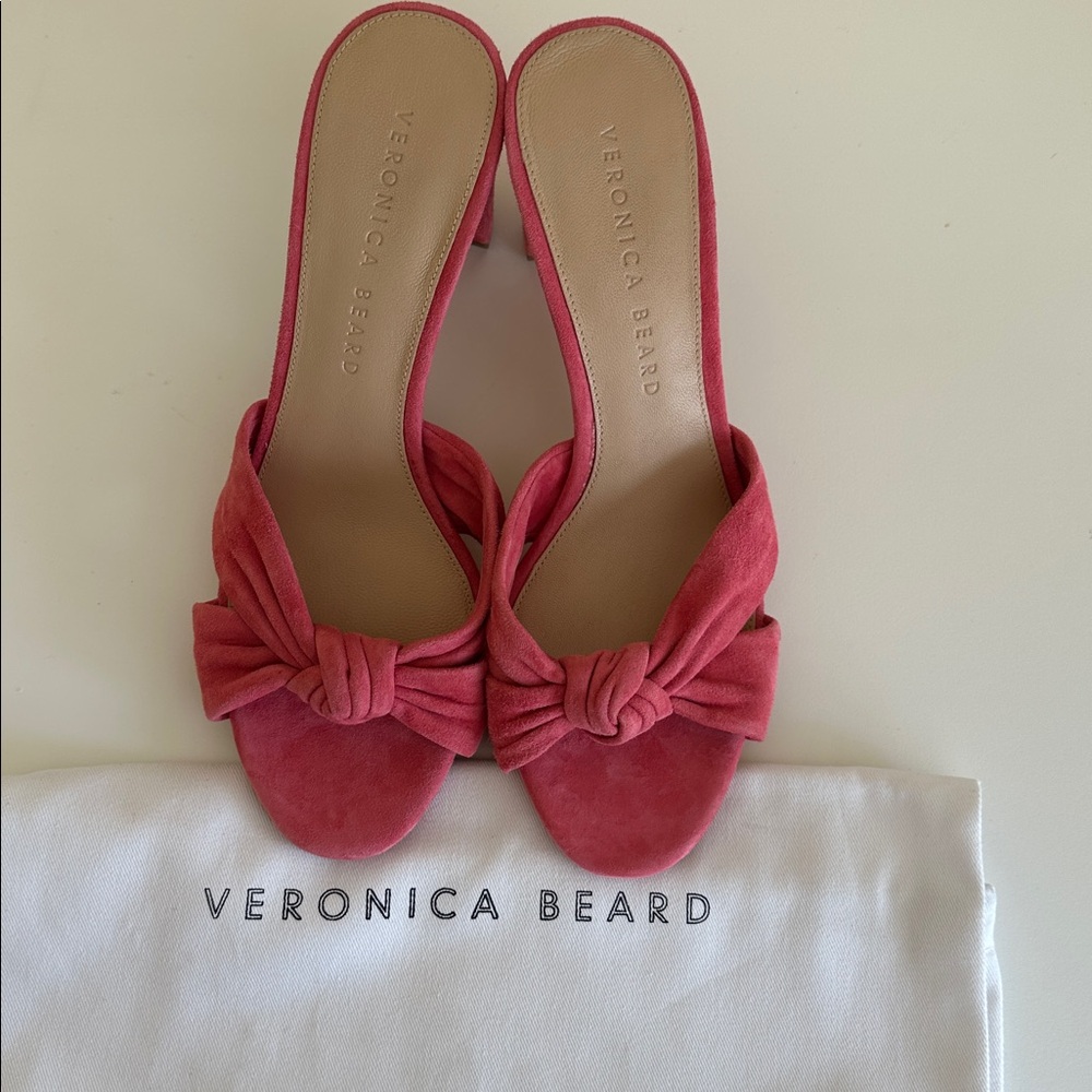 New Veronica Beard Pink Suede Ganita Knot Front Slide Heel Sandals. Size 7.5.